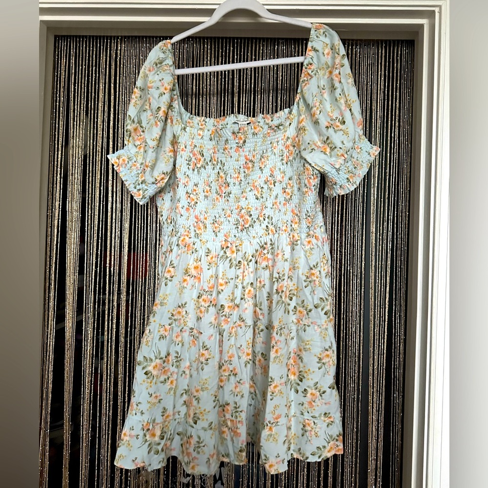 Abercrombie & Fitch Blue and Orange Puff Sleeve Sundress